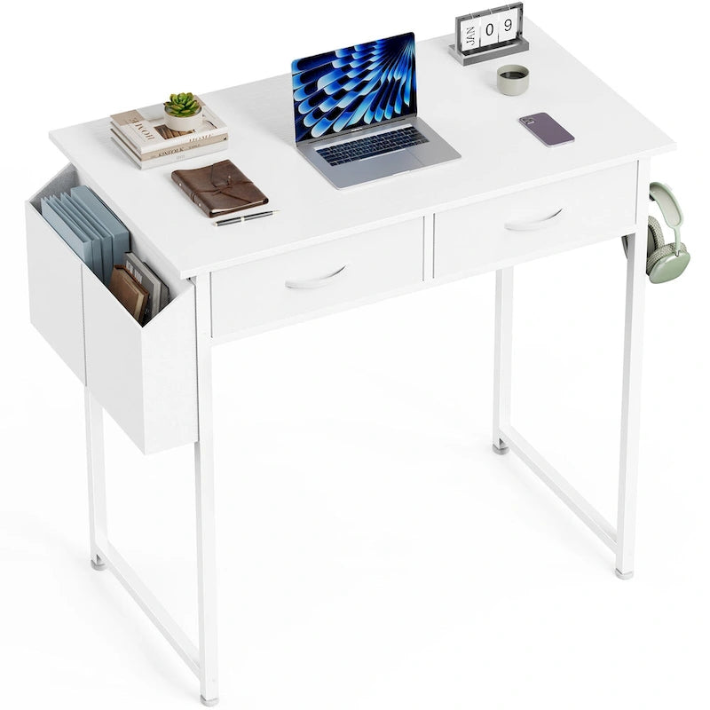 Scrivania con 2 cassetti e gancio per cuffie – Bianco / Nero