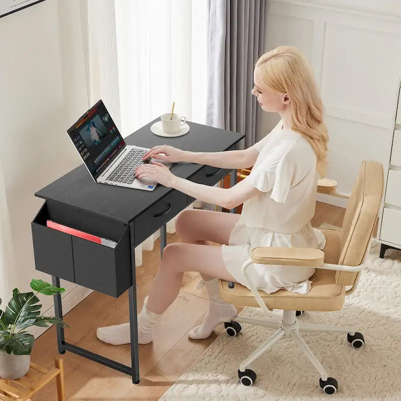 Scrivania con 2 cassetti e gancio per cuffie – Bianco / Nero