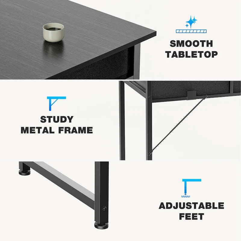 Scrivania con 2 cassetti e gancio per cuffie – Bianco / Nero