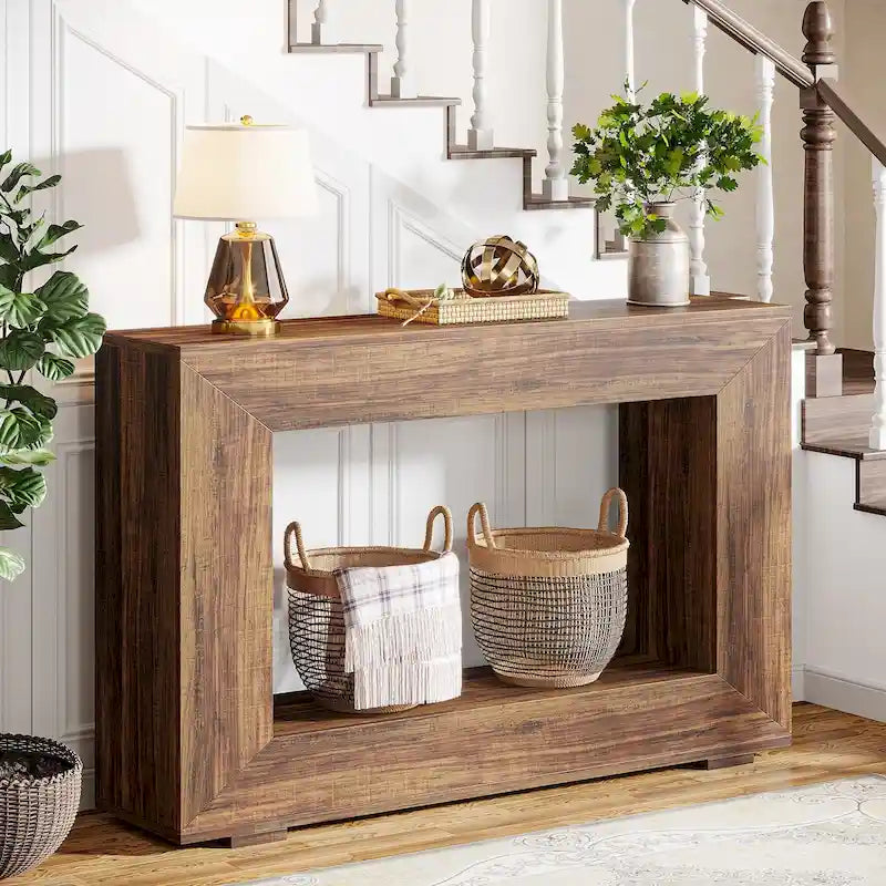 Tavolino Consolle Stretto Stile Rustico con Ripiano Aperto – Grigio/Marrone/Nero/Bianco/Naturale