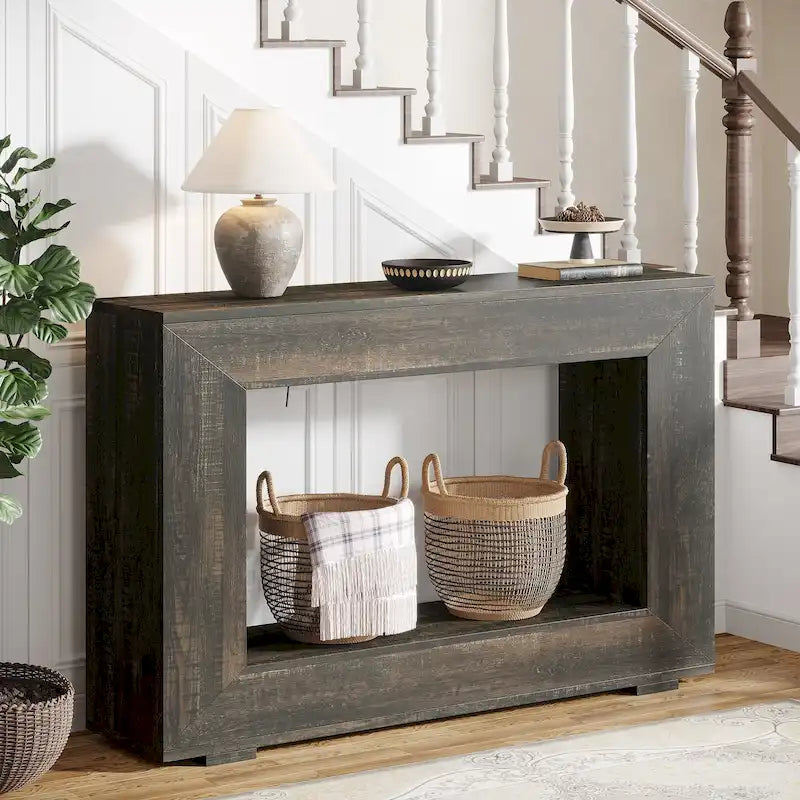 Tavolino Consolle Stretto Stile Rustico con Ripiano Aperto – Grigio/Marrone/Nero/Bianco/Naturale