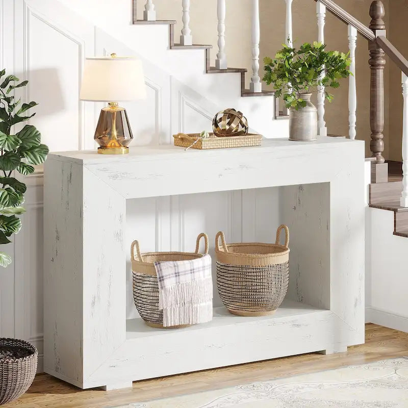 Tavolino Consolle Stretto Stile Rustico con Ripiano Aperto – Grigio/Marrone/Nero/Bianco/Naturale