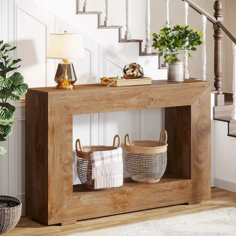 Tavolino Consolle Stretto Stile Rustico con Ripiano Aperto – Grigio/Marrone/Nero/Bianco/Naturale