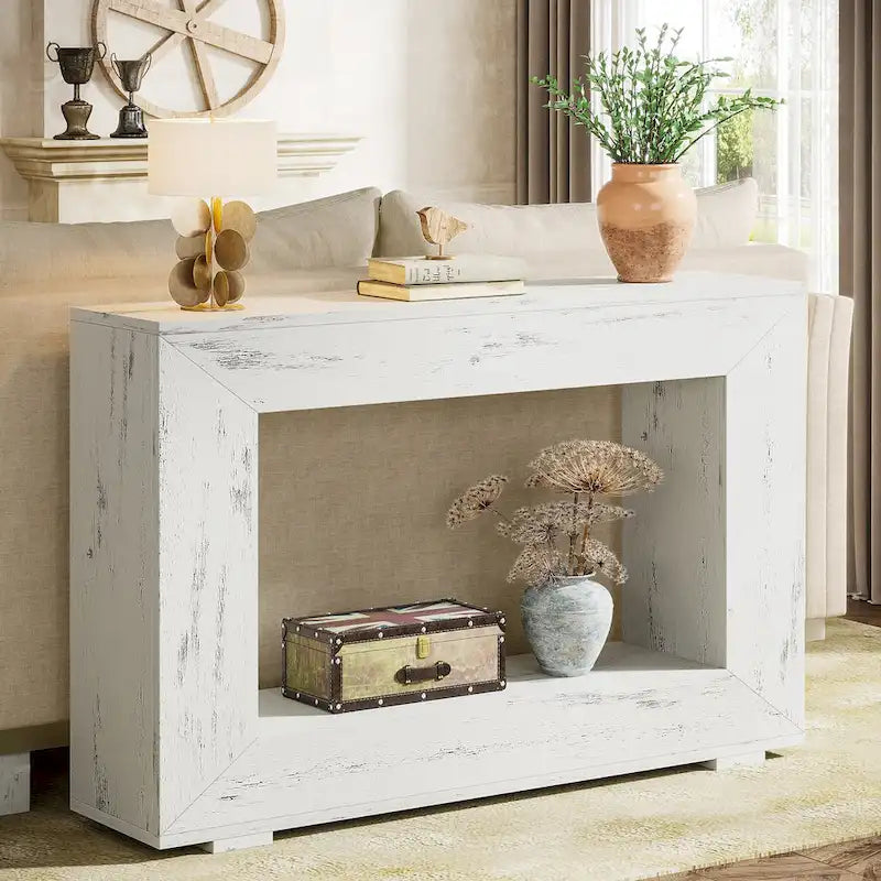 Tavolino Consolle Stretto Stile Rustico con Ripiano Aperto – Grigio/Marrone/Nero/Bianco/Naturale