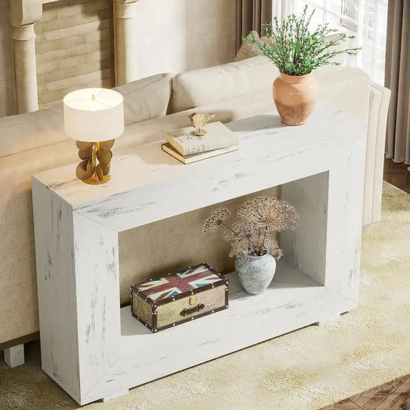 Tavolino Consolle Stretto Stile Rustico con Ripiano Aperto – Grigio/Marrone/Nero/Bianco/Naturale