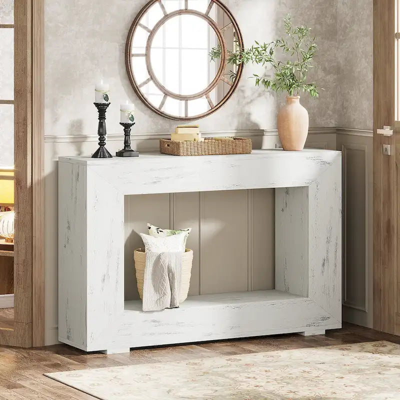 Tavolino Consolle Stretto Stile Rustico con Ripiano Aperto – Grigio/Marrone/Nero/Bianco/Naturale