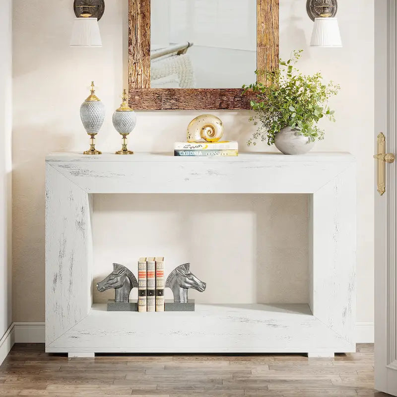 Tavolino Consolle Stretto Stile Rustico con Ripiano Aperto – Grigio/Marrone/Nero/Bianco/Naturale