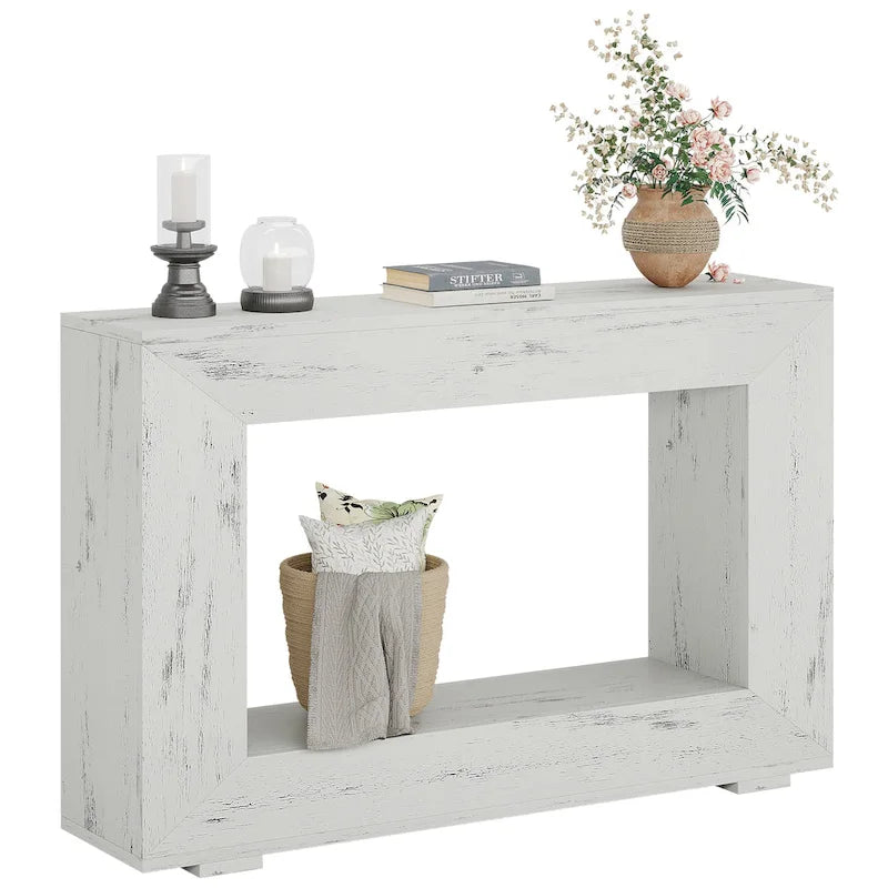 Tavolino Consolle Stretto Stile Rustico con Ripiano Aperto – Grigio/Marrone/Nero/Bianco/Naturale