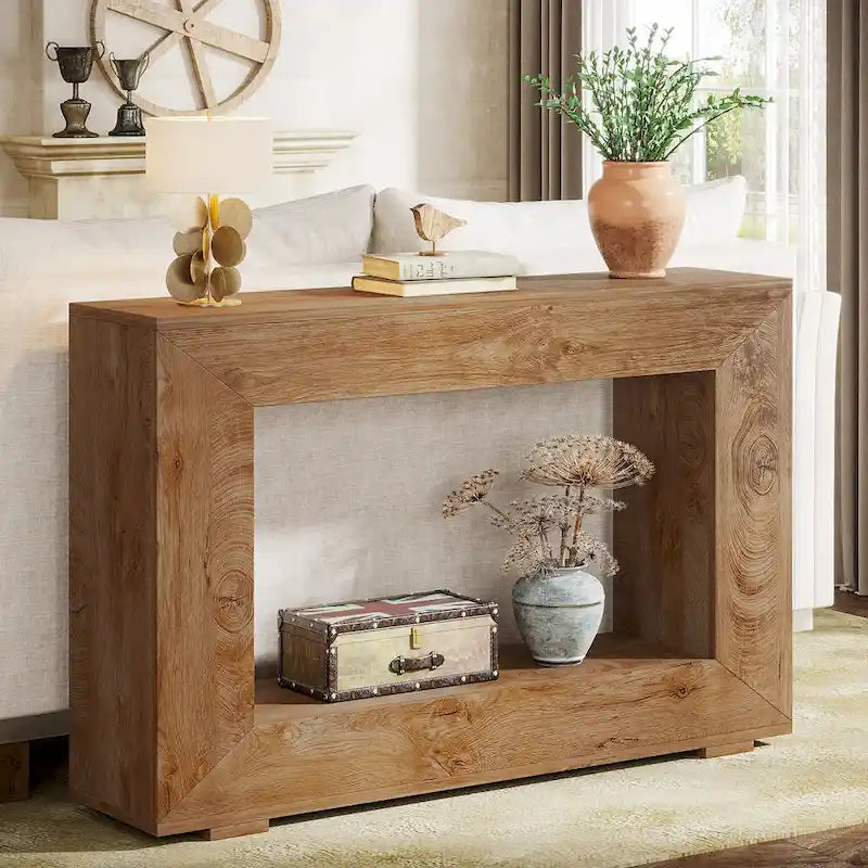 Tavolino Consolle Stretto Stile Rustico con Ripiano Aperto – Grigio/Marrone/Nero/Bianco/Naturale