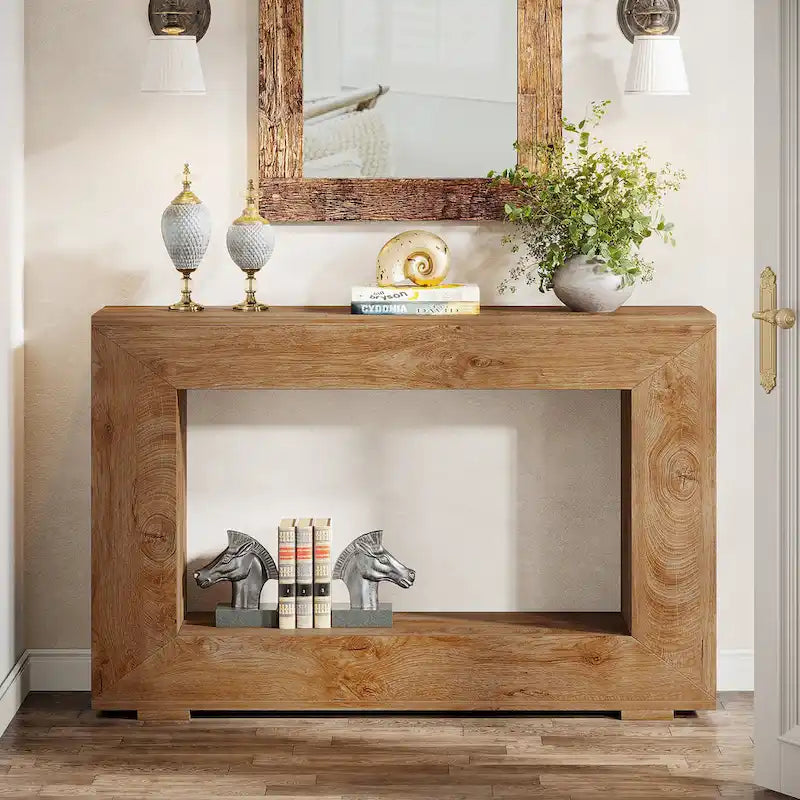 Tavolino Consolle Stretto Stile Rustico con Ripiano Aperto – Grigio/Marrone/Nero/Bianco/Naturale