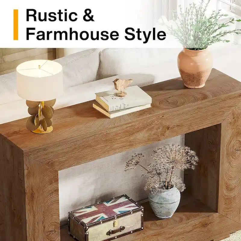 Tavolino Consolle Stretto Stile Rustico con Ripiano Aperto – Grigio/Marrone/Nero/Bianco/Naturale