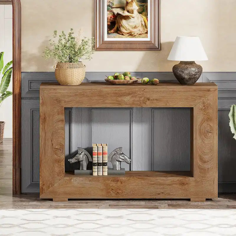 Tavolino Consolle Stretto Stile Rustico con Ripiano Aperto – Grigio/Marrone/Nero/Bianco/Naturale