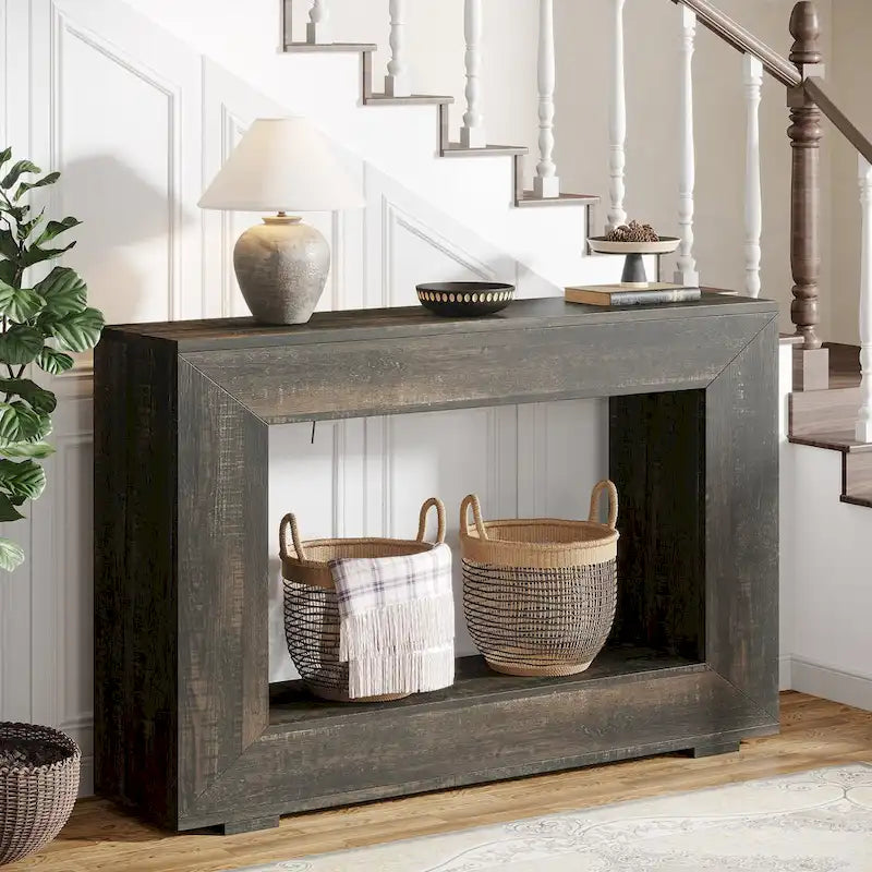 Tavolino Consolle Stretto Stile Rustico con Ripiano Aperto – Grigio/Marrone/Nero/Bianco/Naturale