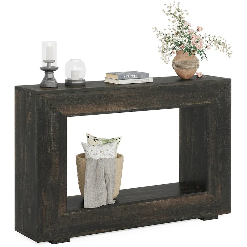 Tavolino Consolle Stretto Stile Rustico con Ripiano Aperto – Grigio/Marrone/Nero/Bianco/Naturale
