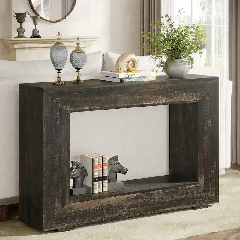Tavolino Consolle Stretto Stile Rustico con Ripiano Aperto – Grigio/Marrone/Nero/Bianco/Naturale