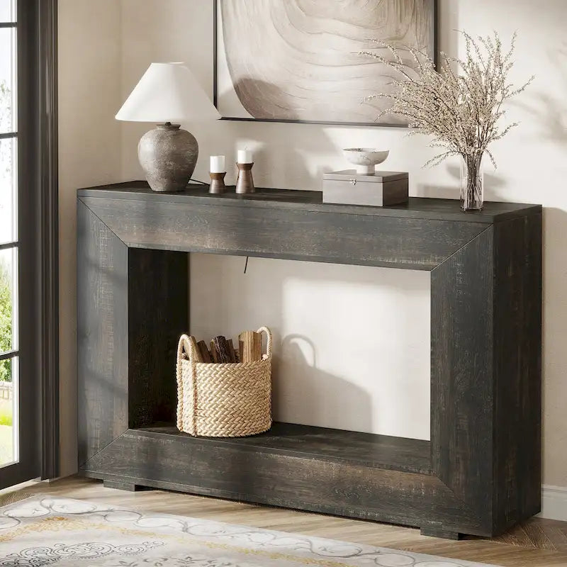 Tavolino Consolle Stretto Stile Rustico con Ripiano Aperto – Grigio/Marrone/Nero/Bianco/Naturale