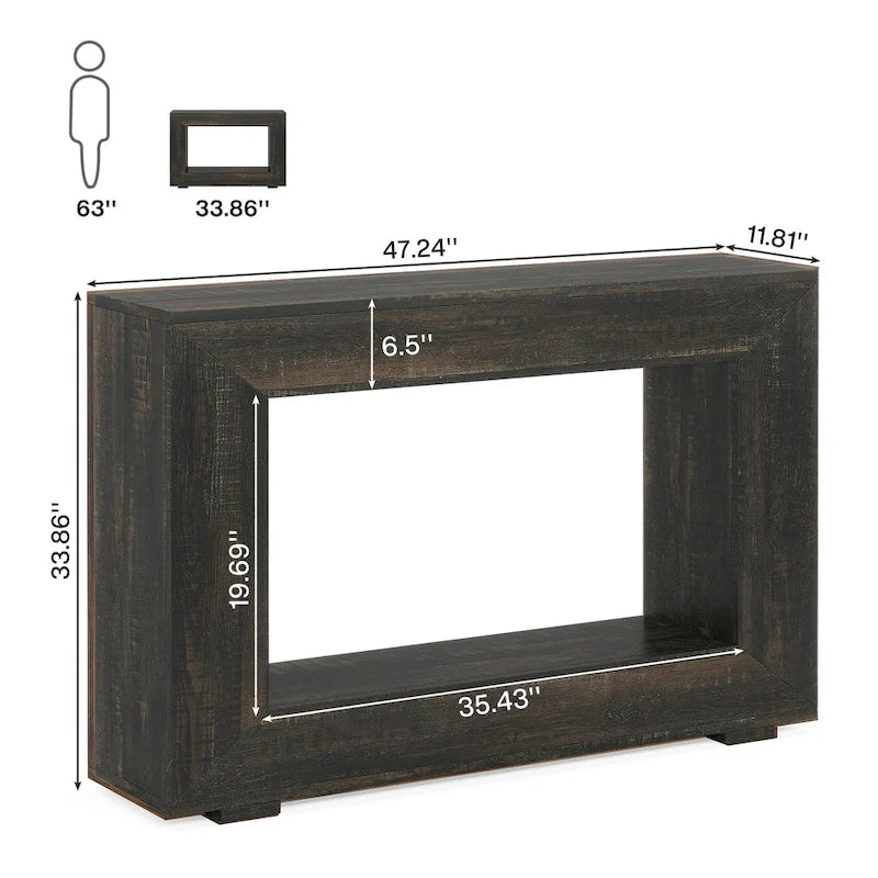 Tavolino Consolle Stretto Stile Rustico con Ripiano Aperto – Grigio/Marrone/Nero/Bianco/Naturale