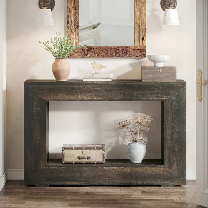 Tavolino Consolle Stretto Stile Rustico con Ripiano Aperto – Grigio/Marrone/Nero/Bianco/Naturale