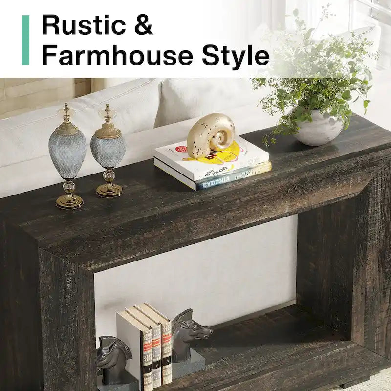 Tavolino Consolle Stretto Stile Rustico con Ripiano Aperto – Grigio/Marrone/Nero/Bianco/Naturale