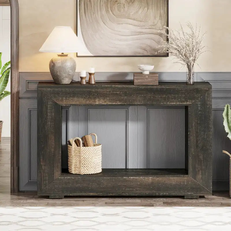 Tavolino Consolle Stretto Stile Rustico con Ripiano Aperto – Grigio/Marrone/Nero/Bianco/Naturale