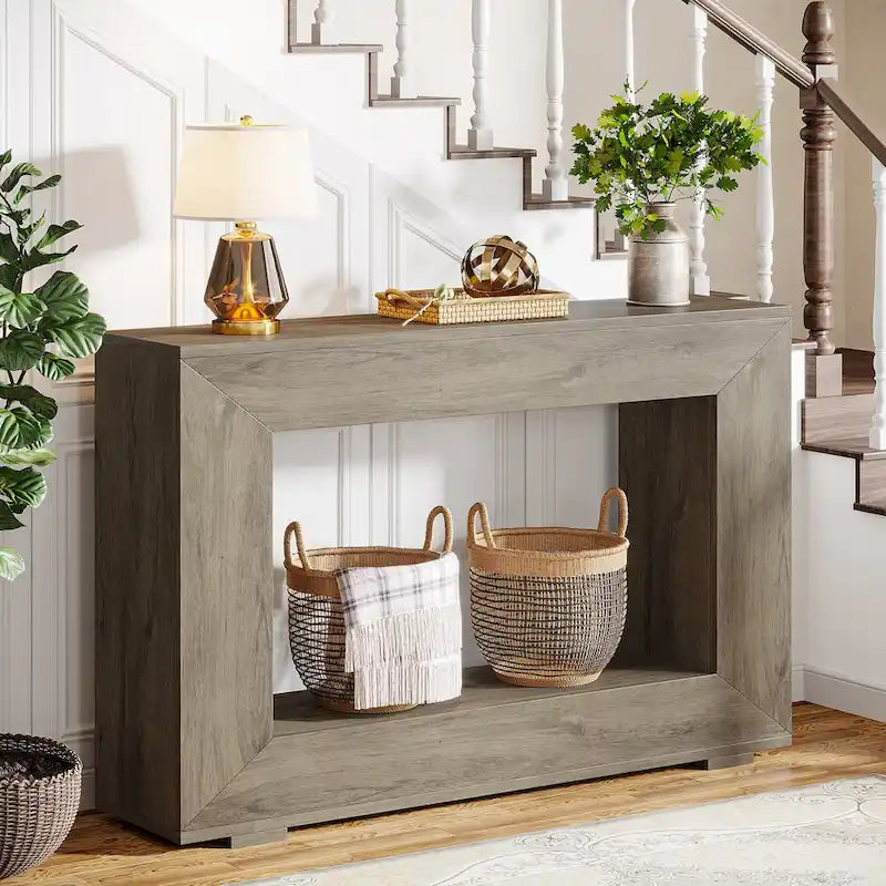 Tavolino Consolle Stretto Stile Rustico con Ripiano Aperto – Grigio/Marrone/Nero/Bianco/Naturale