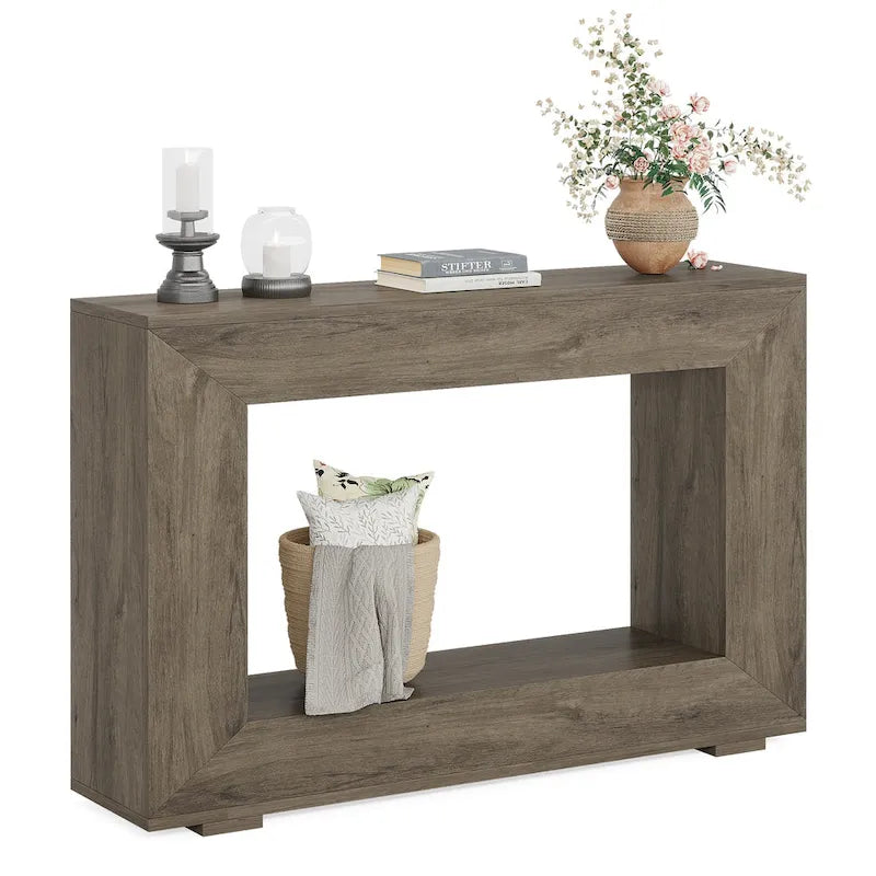 Tavolino Consolle Stretto Stile Rustico con Ripiano Aperto – Grigio/Marrone/Nero/Bianco/Naturale
