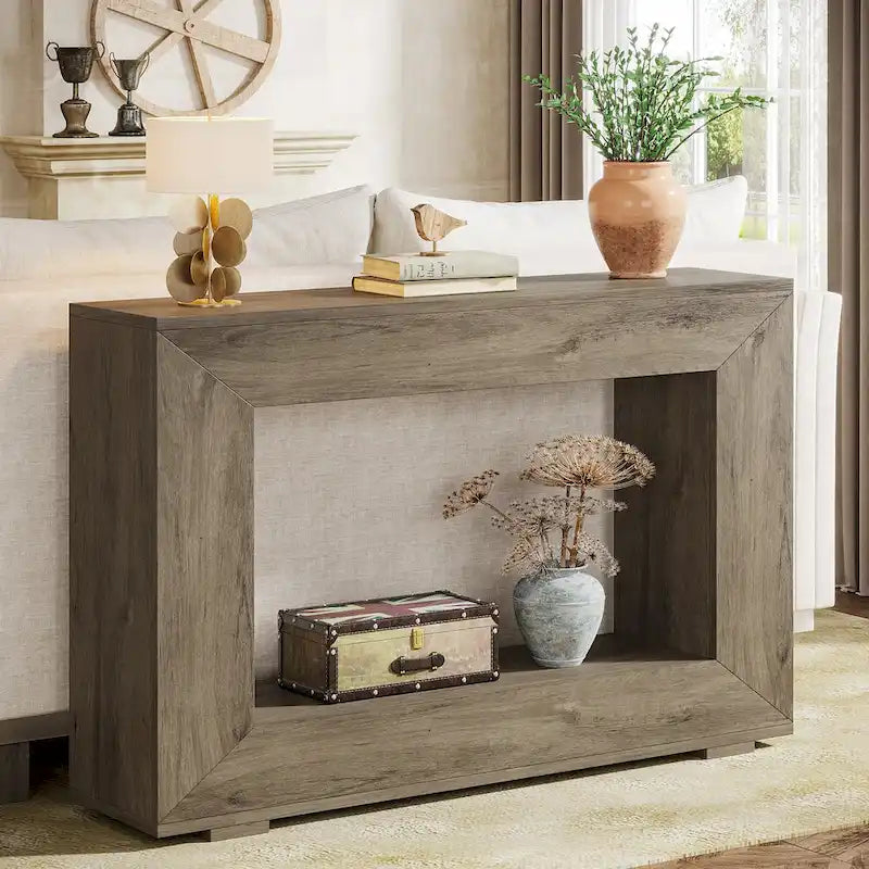 Tavolino Consolle Stretto Stile Rustico con Ripiano Aperto – Grigio/Marrone/Nero/Bianco/Naturale