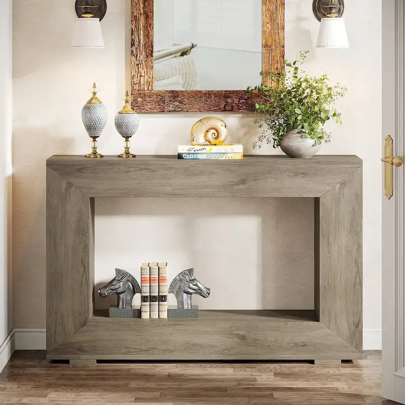 Tavolino Consolle Stretto Stile Rustico con Ripiano Aperto – Grigio/Marrone/Nero/Bianco/Naturale