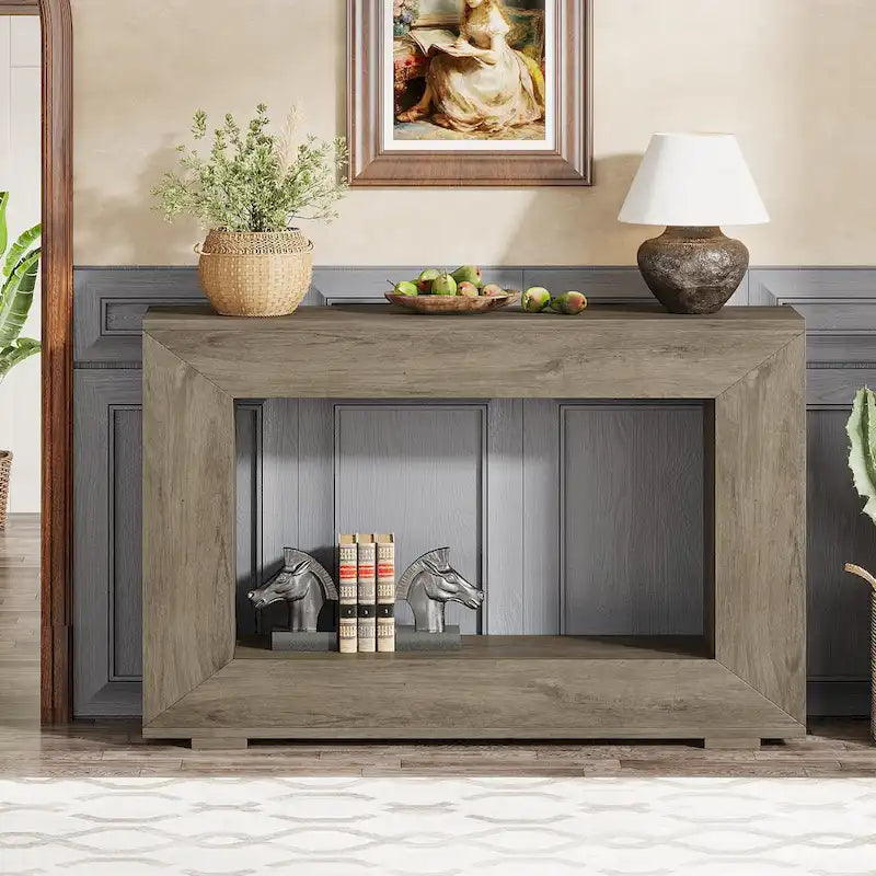 Tavolino Consolle Stretto Stile Rustico con Ripiano Aperto – Grigio/Marrone/Nero/Bianco/Naturale