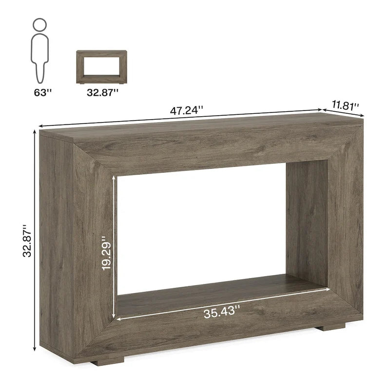 Tavolino Consolle Stretto Stile Rustico con Ripiano Aperto – Grigio/Marrone/Nero/Bianco/Naturale