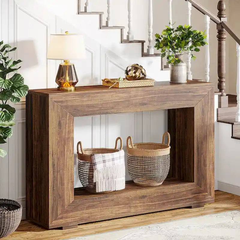 Tavolino Consolle Stretto Stile Rustico con Ripiano Aperto – Grigio/Marrone/Nero/Bianco/Naturale