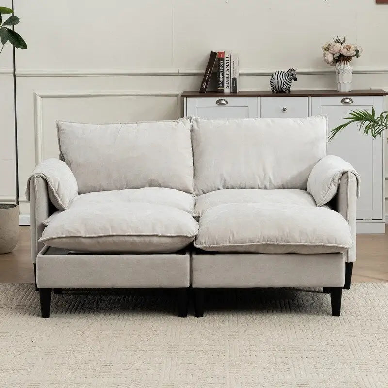 Divano Modulare Convertibile, 2 Posti con Pouf Contenitore (Blu/Grigio/Beige)