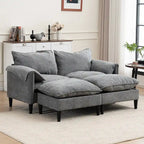 Divano Modulare Convertibile, 2 Posti con Pouf Contenitore (Blu/Grigio/Beige)