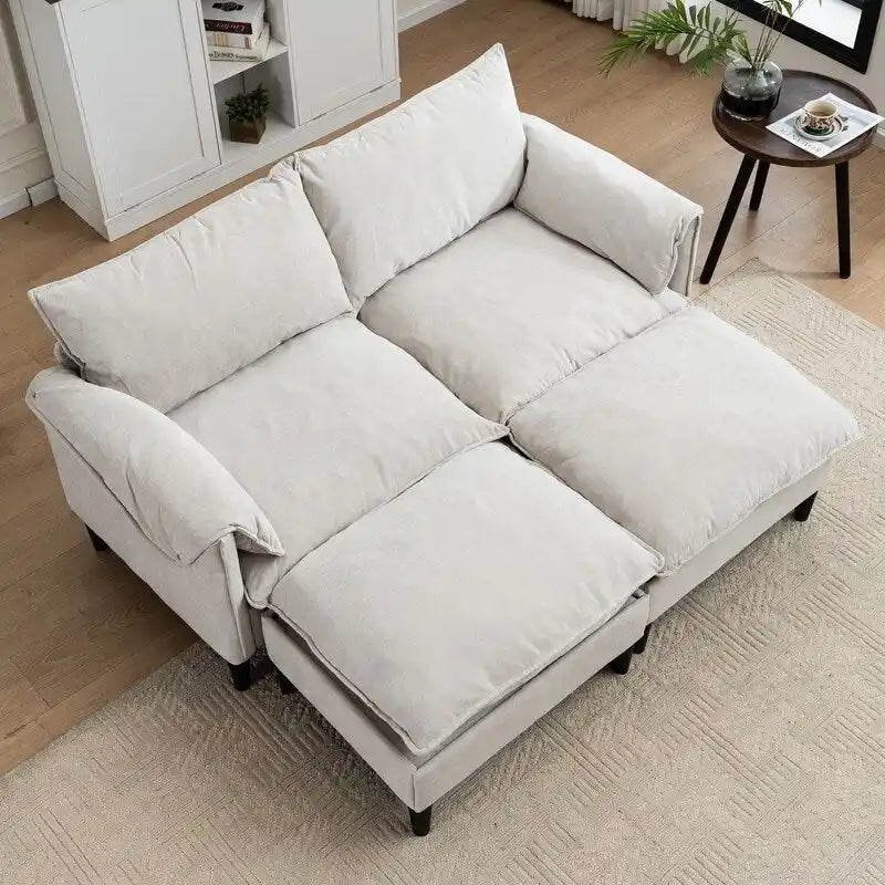 Divano Modulare Convertibile, 2 Posti con Pouf Contenitore (Blu/Grigio/Beige)