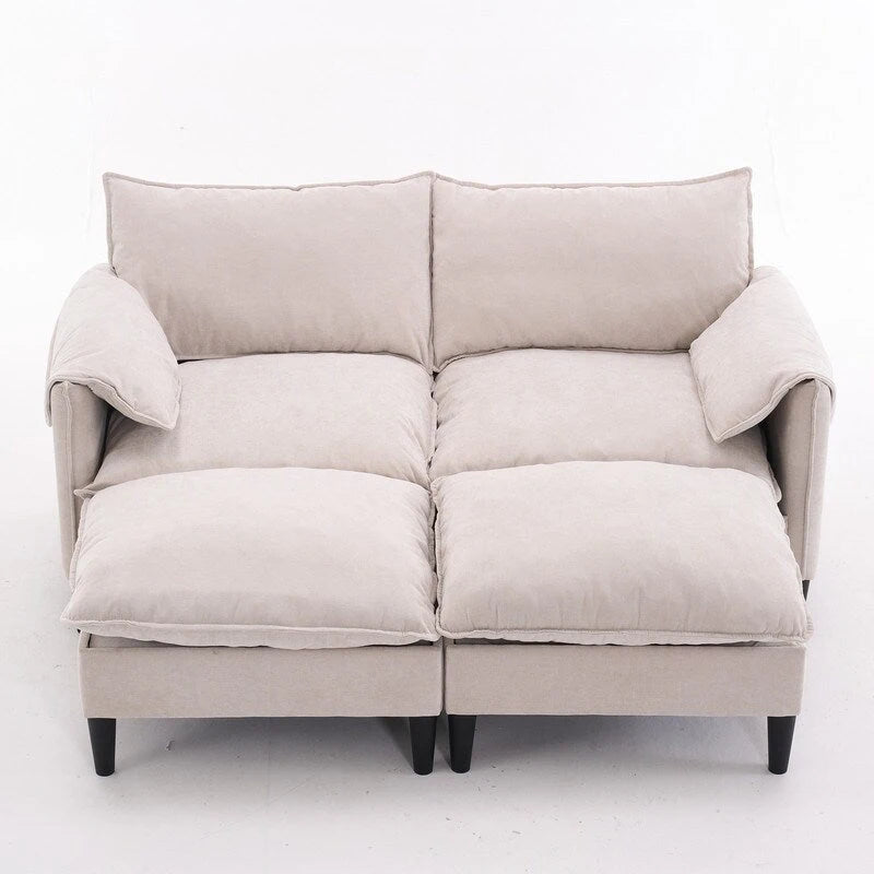 Divano Modulare Convertibile, 2 Posti con Pouf Contenitore (Blu/Grigio/Beige)