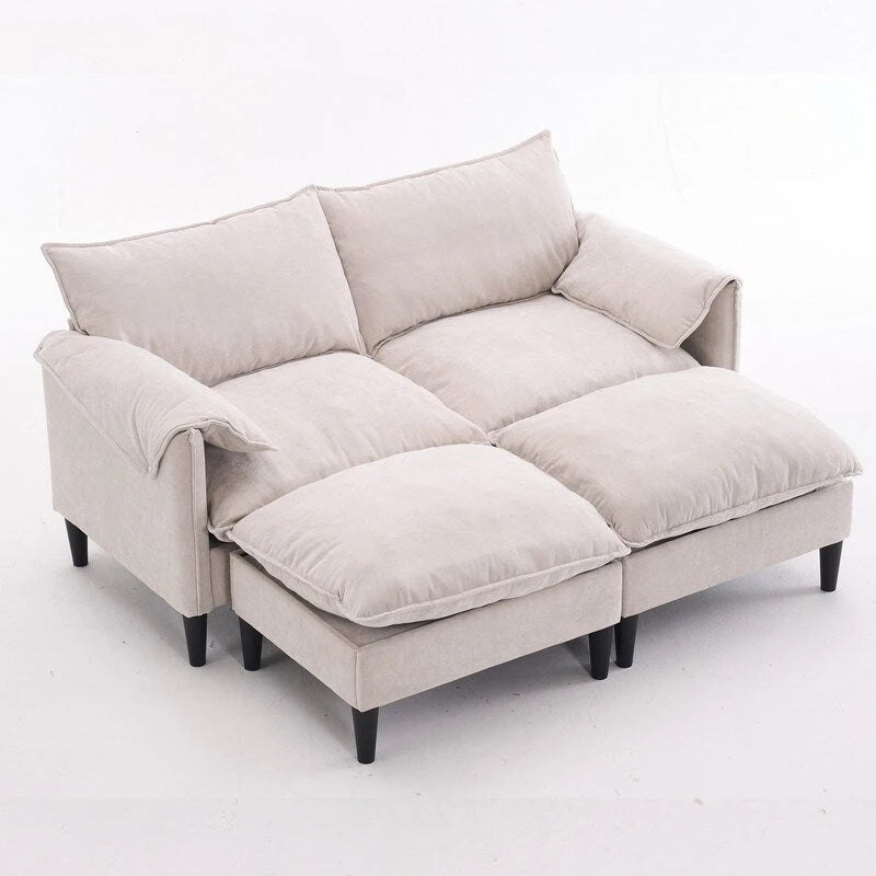 Divano Modulare Convertibile, 2 Posti con Pouf Contenitore (Blu/Grigio/Beige)