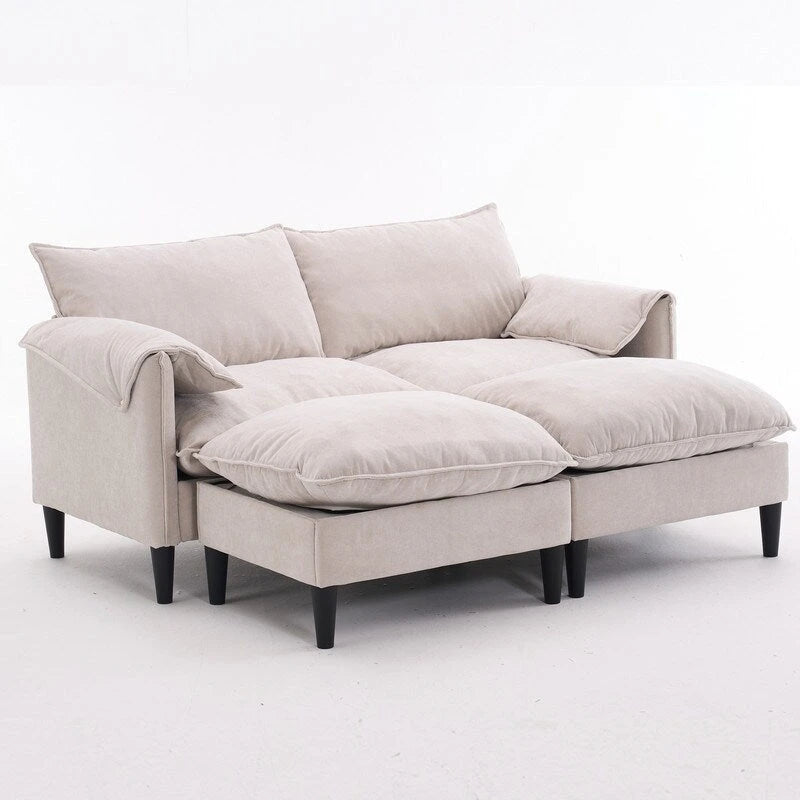 Divano Modulare Convertibile, 2 Posti con Pouf Contenitore (Blu/Grigio/Beige)