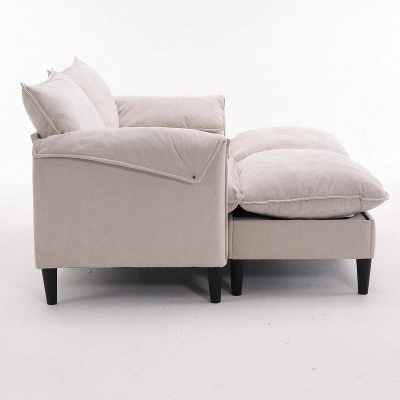 Divano Modulare Convertibile, 2 Posti con Pouf Contenitore (Blu/Grigio/Beige)