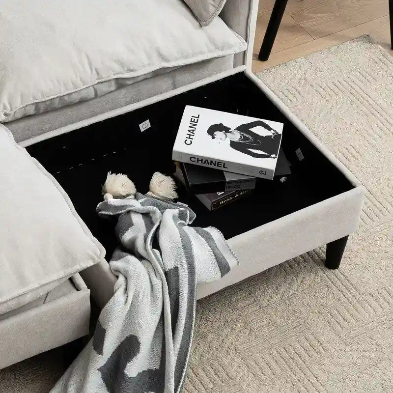 Divano Modulare Convertibile, 2 Posti con Pouf Contenitore (Blu/Grigio/Beige)