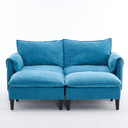 Divano Modulare Convertibile, 2 Posti con Pouf Contenitore (Blu/Grigio/Beige)