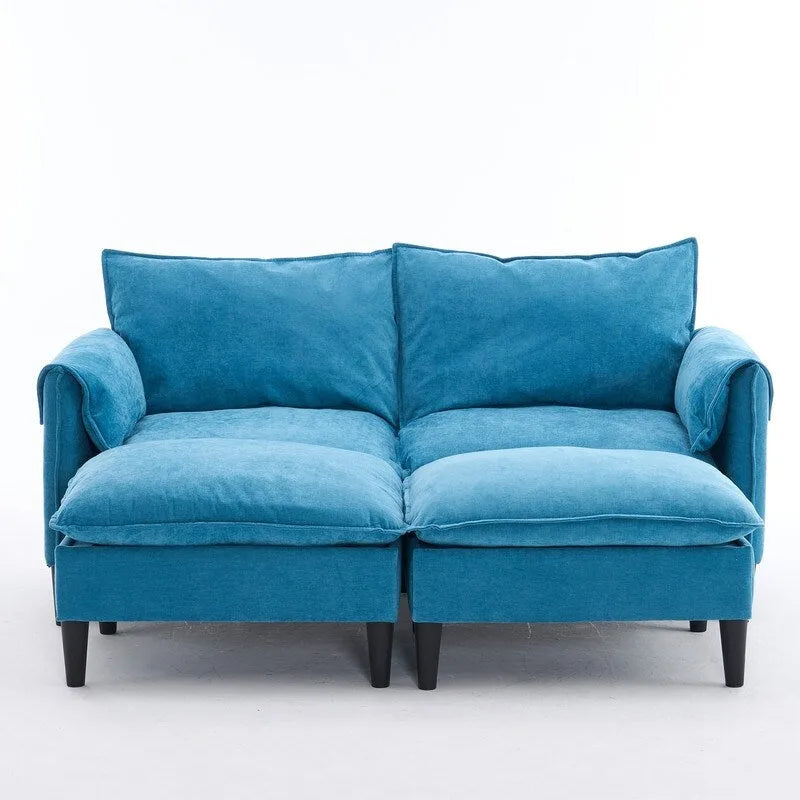 Divano Modulare Convertibile, 2 Posti con Pouf Contenitore (Blu/Grigio/Beige)