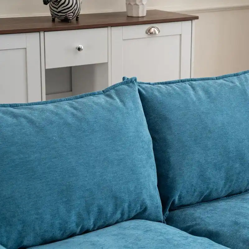 Divano Modulare Convertibile, 2 Posti con Pouf Contenitore (Blu/Grigio/Beige)