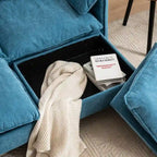 Divano Modulare Convertibile, 2 Posti con Pouf Contenitore (Blu/Grigio/Beige)