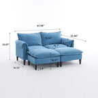 Divano Modulare Convertibile, 2 Posti con Pouf Contenitore (Blu/Grigio/Beige)