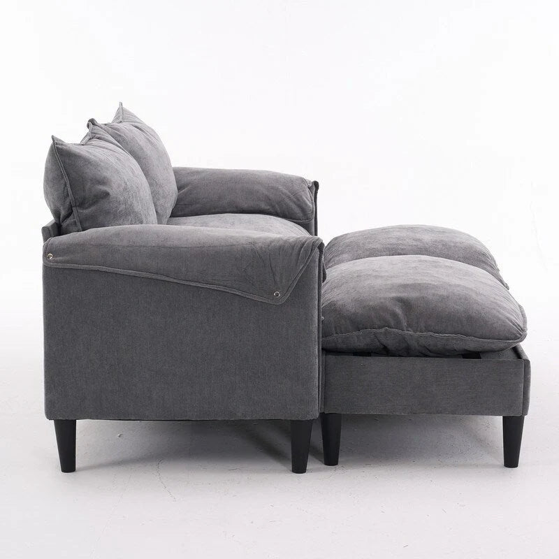 Divano Modulare Convertibile, 2 Posti con Pouf Contenitore (Blu/Grigio/Beige)