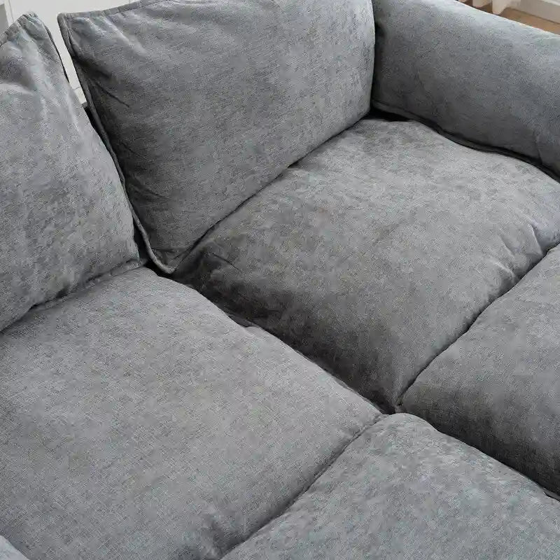 Divano Modulare Convertibile, 2 Posti con Pouf Contenitore (Blu/Grigio/Beige)