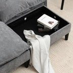 Divano Modulare Convertibile, 2 Posti con Pouf Contenitore (Blu/Grigio/Beige)