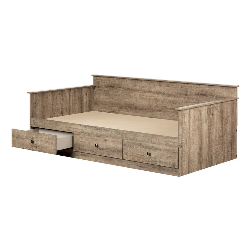 Divano Letto in Rovere Invecchiato con Cassetti Contenitore, Per 1 Persona
