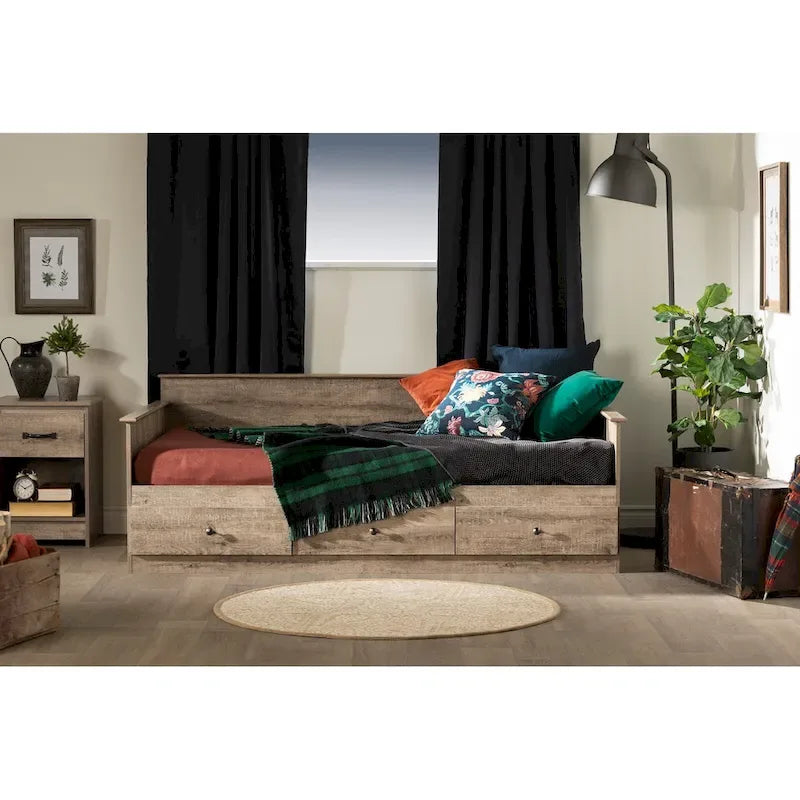 Divano Letto in Rovere Invecchiato con Cassetti Contenitore, Per 1 Persona