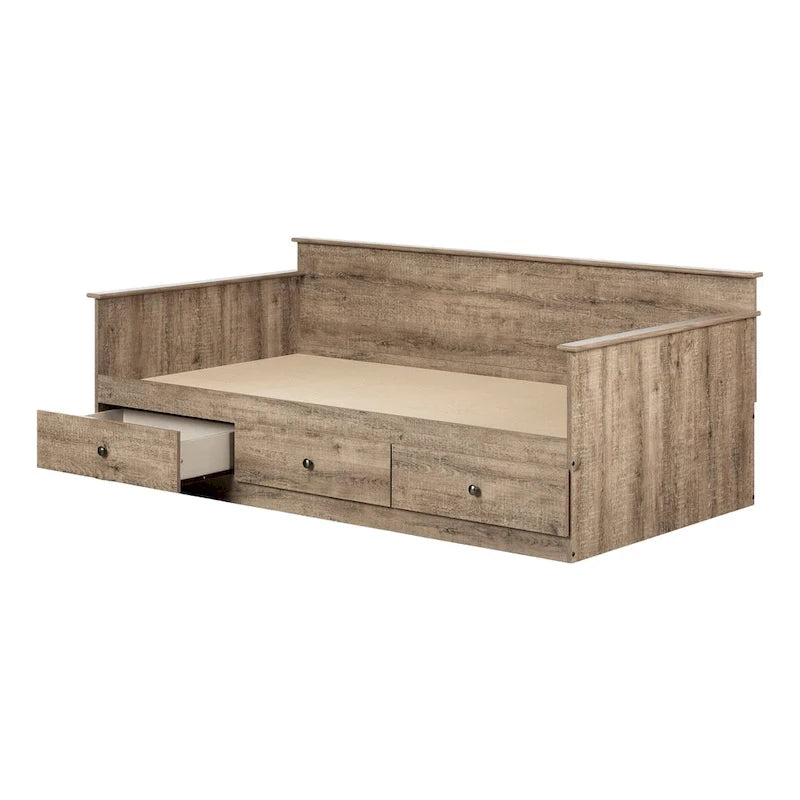 Divano Letto in Rovere Invecchiato con Cassetti Contenitore, Per 1 Persona